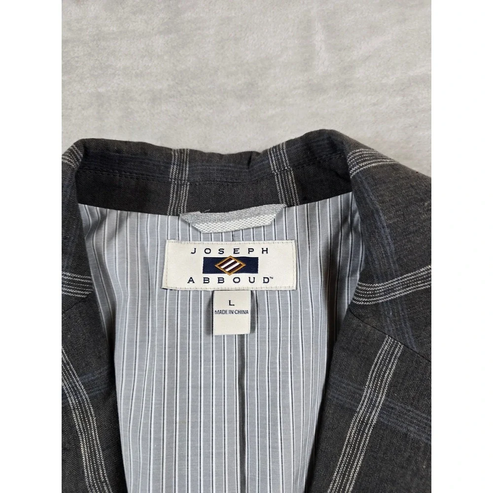 Joseph Abboud Linen Blazer Mens Large Grey Cotton Windowpane Plaid Sport Coat
